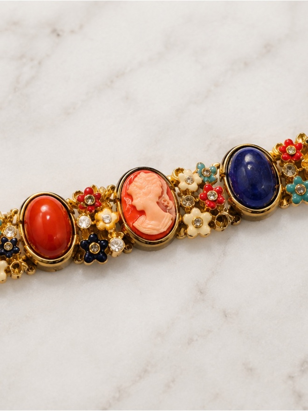 Camrose & Kross JBK Cameo Floral Bracelet Gold Tone Rhinestone Enamel - Picture 3 of 5